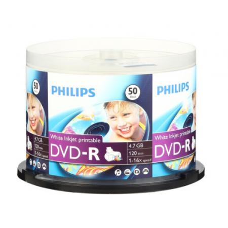 飛利浦（PHILIPS）DVD-R空白光盤/刻錄盤 16速4.7G 可打印 桶裝50片