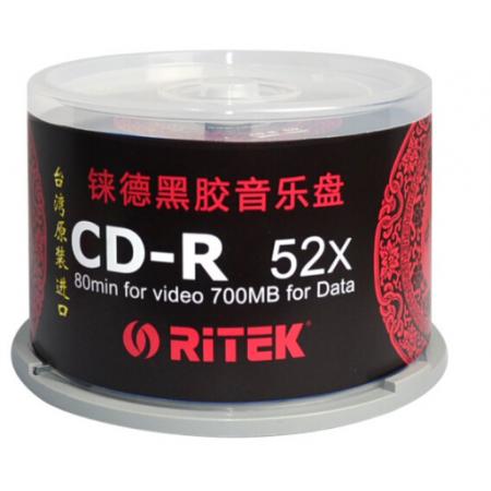 錸德(RITEK) 臺(tái)產(chǎn)中國(guó)紅黑膠音樂(lè)盤 CD-R 52速700M 空白光盤/光碟/刻錄盤 桶裝50片