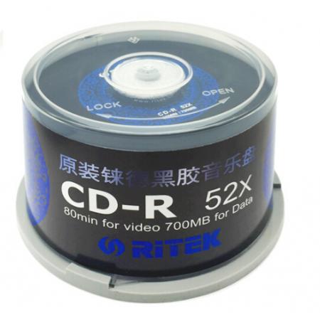 錸德(RITEK) 青花瓷黑膠音樂盤 CD-R 52速700M 空白光盤/光碟/刻錄盤/車載 桶裝50片