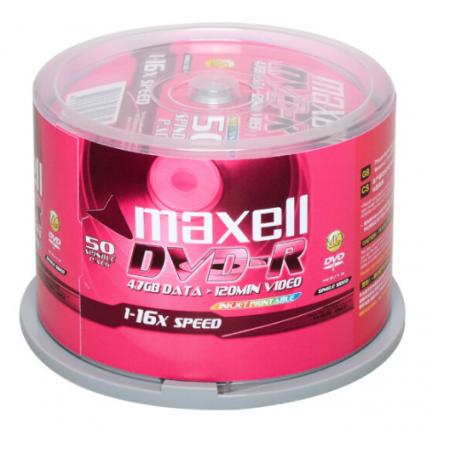 麥克賽爾（maxell）DVD-R光盤 刻錄光盤 光碟 空白光盤 可打印光盤 16速4.7G臺產(chǎn) 桶裝50片