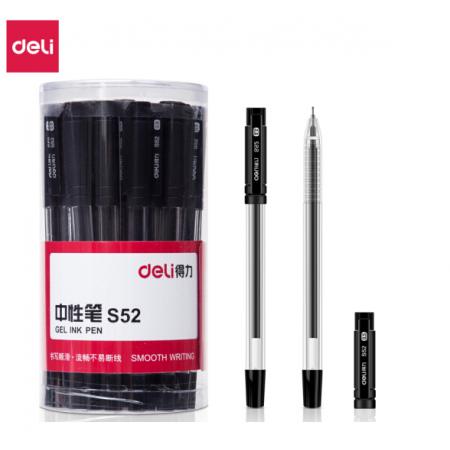 得力(deli)DLSX-S52 0.5mm半針管中性筆辦公水筆 黑色簽字筆30支/桶