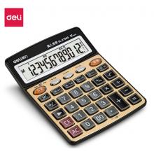 得力(deli)27560 大屏金色面板語音計算器 12位顯示真人語音計算機 辦公用品