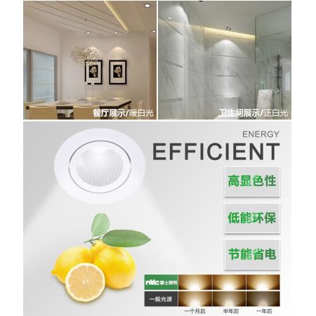 雷士照明（NVC）led射燈筒燈天花燈 COB光源客廳臥室背景墻射燈 白色可調角度 5W正白光/暖白光  開孔75-80mm 
