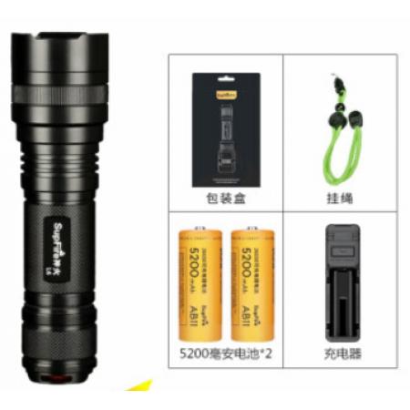 SupFire神火L6超強(qiáng)光手電筒可充電26650超亮遠(yuǎn)射LED便攜小家用T6戶外氙氣燈防水超長(zhǎng)續(xù)航 L6-10瓦+2節(jié)5200毫安電池+充電器