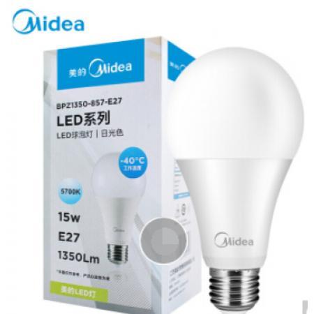 美的（Midea） LED節(jié)能燈泡 球泡 15W E27大螺口 5700K 日光色/3000K 暖白色 單只裝 