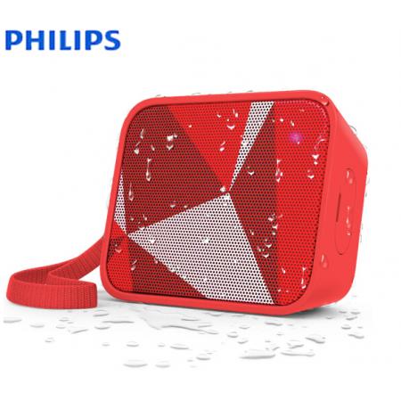 飛利浦(PHILIPS)BT110R 音樂魔盒藍牙音箱 防水便攜迷你音響 低音炮戶外運動免提通話紅色