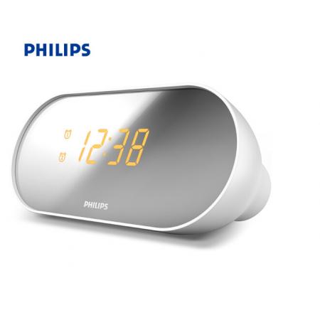 飛利浦（PHILIPS）AJ2000 數(shù)碼時尚 雙鬧鐘 LED鏡面顯示屏 收音機FM 音樂播放 白色 