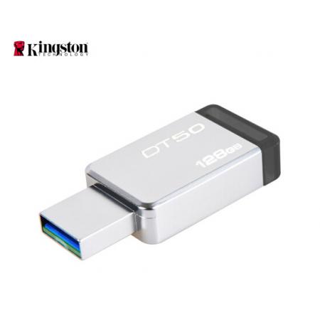 金士頓（Kingston）128GB USB3.1 U盤 DT50 黑色 金屬外殼 無蓋設(shè)計(jì)