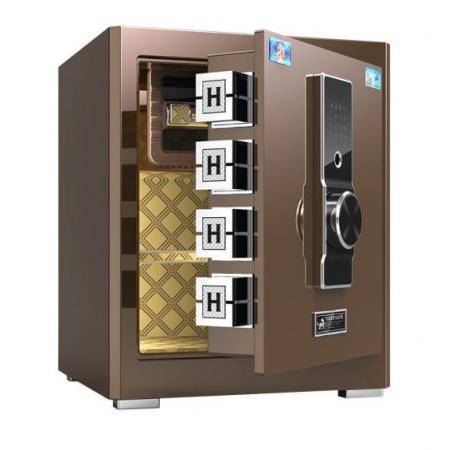 虎牌保險柜高45cm全鋼指紋密碼柜辦公智能保管保密柜入墻柜 時尚咖