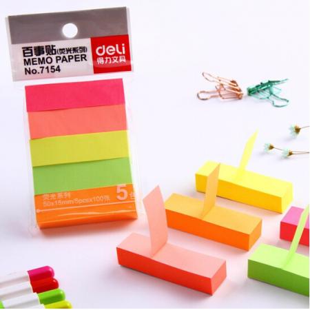 得力(deli)熒光標(biāo)簽貼便簽本 貼紙N次貼便利貼  3包裝(5色共1500張) 7154
