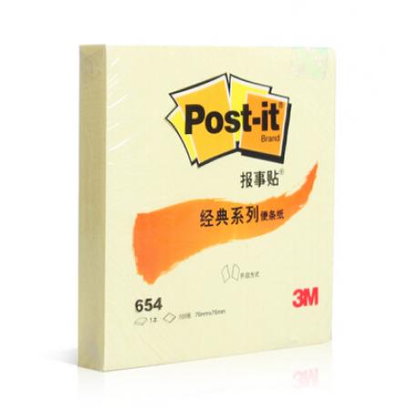 3M  便利貼  N次貼 留言貼 可再貼便條紙 654(76*76mm)/黃色