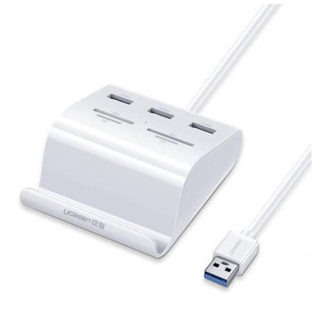 綠聯(lián)（UGREEN）USB3.0分線器 高速HUB集線器延長線 筆記本電腦多接口擴展塢轉(zhuǎn)換器 帶SD/TF讀卡器功能30344