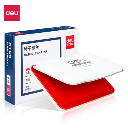 得力(deli)120*80mm金屬方形中號秒干印臺印泥 辦公用品 紅色9892