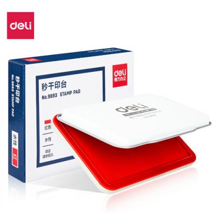 得力(deli)143*87mm金屬方形大號財務(wù)會計專用秒干印臺印泥 辦公用品 紅色9893