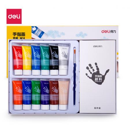 得力(deli)12色20ml 手指畫(huà)顏料套裝易水洗  美術(shù)用品色彩涂鴉 管裝73872
