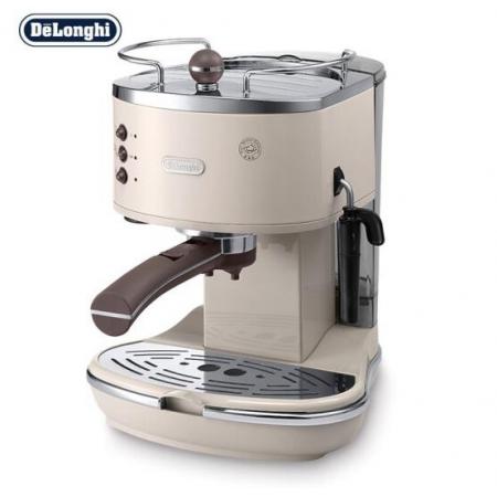 德龍（Delonghi）咖啡機(jī) 半自動(dòng)咖啡機(jī) 復(fù)古泵壓式不銹鋼鍋爐 ECO310 奶油白