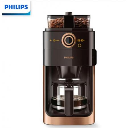 飛利浦（PHILIPS）咖啡機 磨豆機全自動磨粉機雙豆槽帶預約功能非膠囊咖啡壺金屬棕HD7762/70