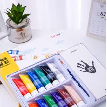 得力(deli)12色20ml 手指畫(huà)顏料套裝易水洗  美術(shù)用品色彩涂鴉 管裝73872