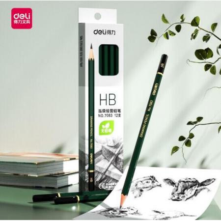 得力7083-HB高級繪圖鉛筆(綠色)(12支/盒)