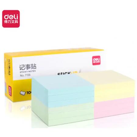 得力（deli）12本彩色便利貼粘性便簽紙 76*76mm備忘留言紙/記事貼/自粘留言本辦公用品 7156