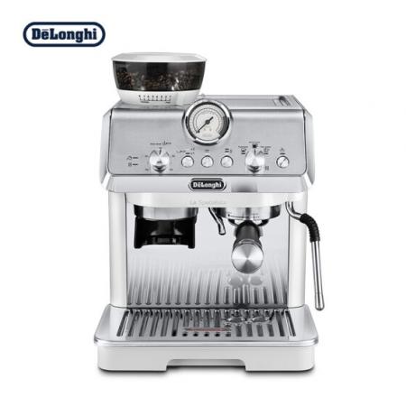 德龍（Delonghi）咖啡機 騎士系列半自動咖啡機 意式家用 泵壓萃取 一體式研磨器 小巧機身 EC9155.W 白色