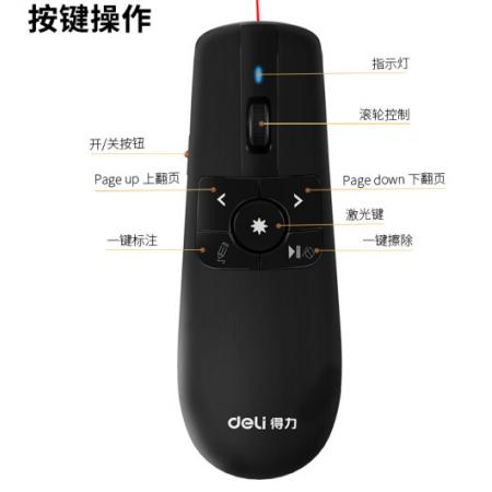 得力(deli)空中鼠標(biāo)飛鼠  可充電液晶屏激光筆 教鞭 PPT無線演講演示器翻頁器 幻燈片遙控器翻頁筆 紅光2803