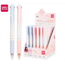 得力四色圓珠筆按動多色筆多功能 彩色紅黑藍(lán)色0.7mm原子筆學(xué)生用多彩中油筆 s311櫻律款（6只裝）
