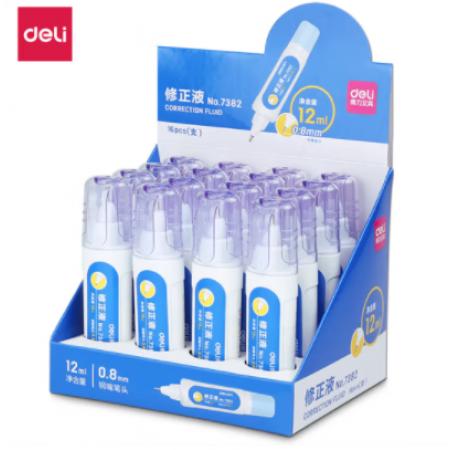 得力(deli) 筆形12ml修正液 改正液 不銹鋼筆頭修正筆7382（16只）