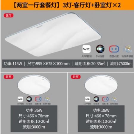 飛利浦（PILIPS）客廳燈L吸頂燈智控輕奢星云光效客廳臥室燈飾 兩室一廳 9290025255   美妍智能Wii 套餐