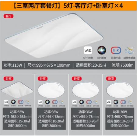 飛利浦（PILIPS）客廳燈L吸頂燈智控輕奢星云光效客廳臥室燈飾 三室兩廳 9290025255 美妍智能Wii 套餐