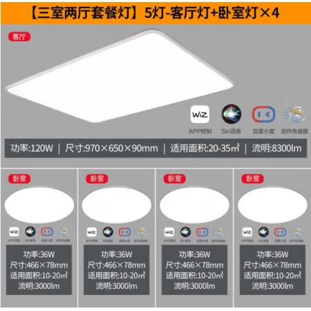 飛利浦（PILIPS）  客廳燈L吸頂燈北歐現(xiàn)代簡(jiǎn)約客廳臥室書(shū)房燈飾 四室一廳 9290031823怡軒智能Wii 套餐