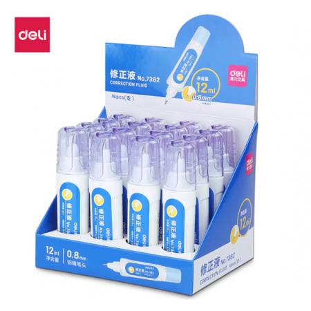 得力 筆形12ml修正液 改正液 不銹鋼筆頭修正筆7382（16只）