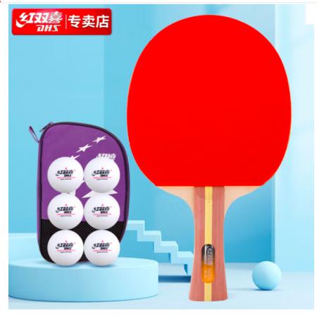 紅雙喜DHS二星橫拍雙面反膠乒乓球拍單拍成品兵兵拍H2002