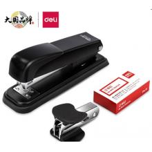 得力(deli)鋼制耐用辦公訂書機(jī)套裝(訂書器+起釘器+訂書釘) 適配12#釘 辦公用品 黑色0359