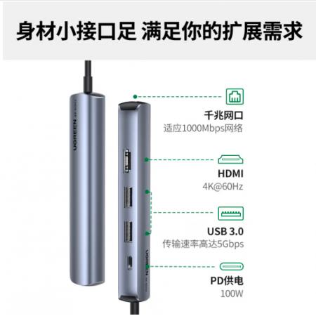 綠聯(lián) Type-C擴展塢 USB-C轉(zhuǎn)HDMI拓展塢4K投屏千兆網(wǎng)線轉(zhuǎn)接頭HUB分線器3.0適用蘋果macbook筆記本轉(zhuǎn)換器五合一