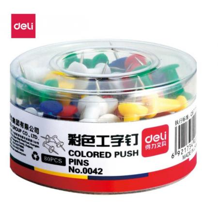 得力(deli)彩色工字釘 繪畫圖釘 80枚/盒*10盒裝 0042
