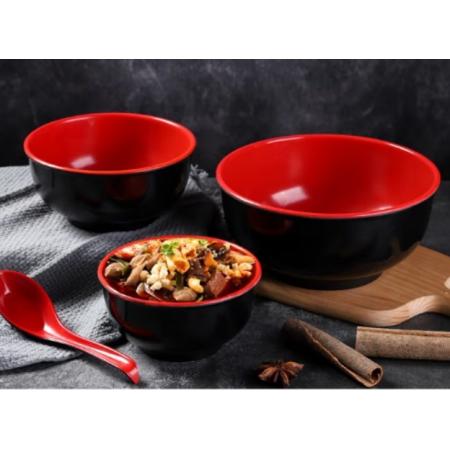 密胺仿瓷餛飩碗日式拉面碗米線湯面碗食堂飯店大碗塑料黑紅碗 羅漢碗7寸