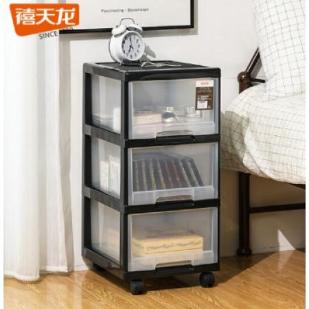 禧天龍（Citylong 塑料收納箱 辦公收納整理 【三層】透明一體帶輪54L 透明可視 多層收納