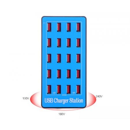 meyao 充電器快充USB 5V多口智能插座大功率大電流智能電源適配器插線板 藍色20口帶風扇