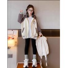女童外套春秋款連帽棒球服薄  咖色