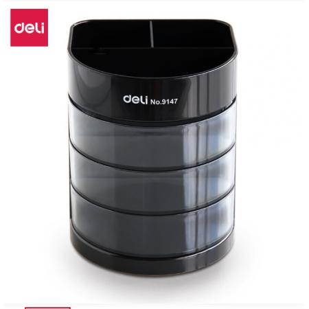 得力(deli)三層多功能辦公筆筒 創(chuàng)意桌面收納盒 辦公用品 黑色9147