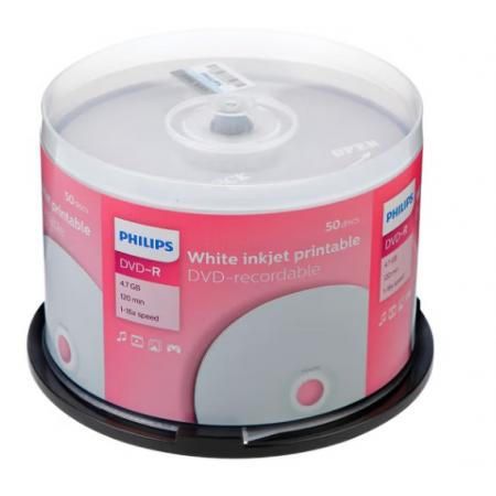 飛利浦（PHILIPS）DVD-R空白光盤/盤面可打印/刻錄盤 16速4.7G 可打印盤 桶裝50片