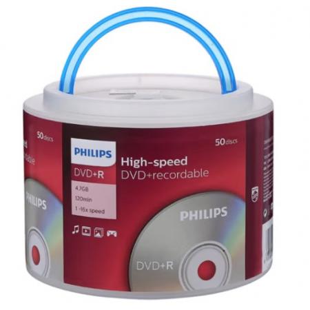 飛利浦（PHILIPS）DVD+R光盤/刻錄盤 空白光盤 刻錄光盤 光碟16速4.7G 手拎乖乖桶 桶裝50片