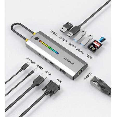品勝 Type-C擴(kuò)展塢 USB-C轉(zhuǎn)HDMI/VGA轉(zhuǎn)換器雷電3/4拓展塢網(wǎng)口轉(zhuǎn)接頭分線器音頻適用蘋(píng)果MacBook華為炫彩RGB
