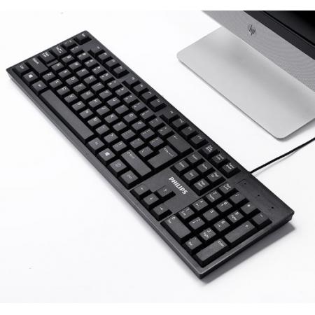 飛利浦（PHILIPS）SPT6234鍵鼠套裝 有線鍵盤(pán)鼠標(biāo) 防濺灑設(shè)計(jì) 商務(wù)辦公 筆記本電腦外接鍵盤(pán) USB鍵盤(pán) 黑色