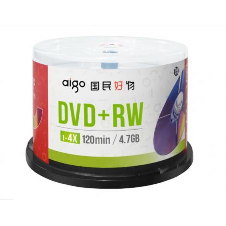 愛國者（aigo）DVD+RW 空白光盤/刻錄盤 1-4速4.7GB 桶裝50片 可擦寫 可重復(fù)刻錄