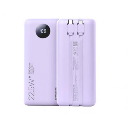 品勝充電寶自帶線22.5W快充戶外移動電源超薄便攜10500毫安時1萬大容量適用蘋果15小米華為手機(jī)數(shù)顯紫色