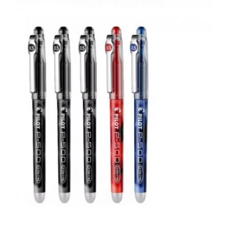 百樂（PILOT）BL-P500中性筆0.5mm順滑針嘴水筆財(cái)務(wù)用3黑色 1藍(lán)1紅5支混裝
