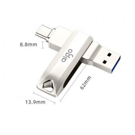 愛國(guó)者（aigo）32GB Type-C USB3.2 手機(jī)U盤 U351高速讀寫款 銀色 雙接口手機(jī)電腦用