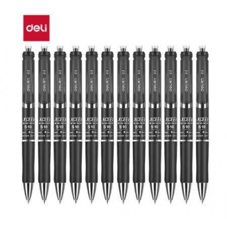 得力子彈頭中性筆0.5mm  黑色 12支/盒DL-S10